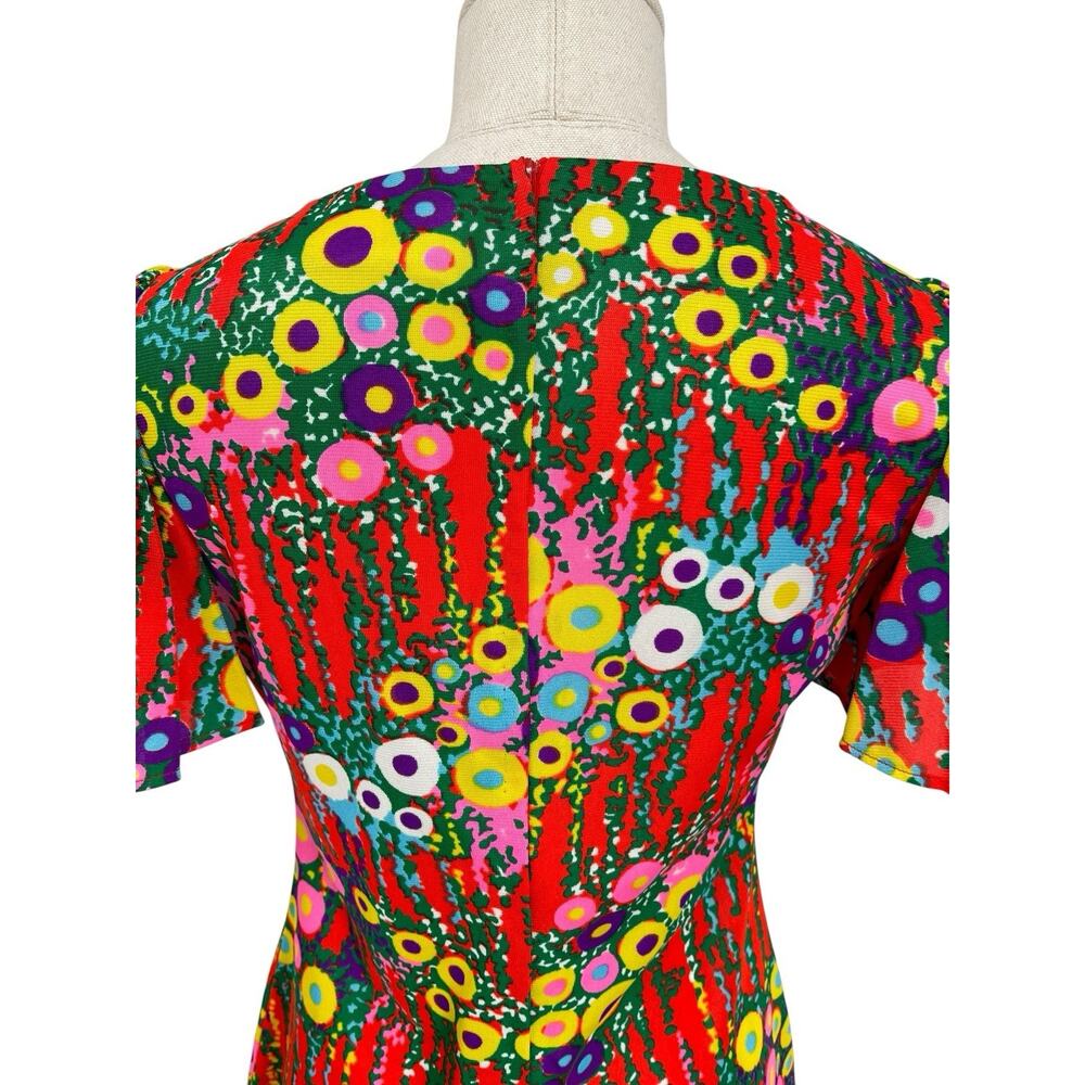 Vintage Flower Power Mini Dress Retro Floral Psychedelic Handmade 60s Size Small - Picture 9 of 14